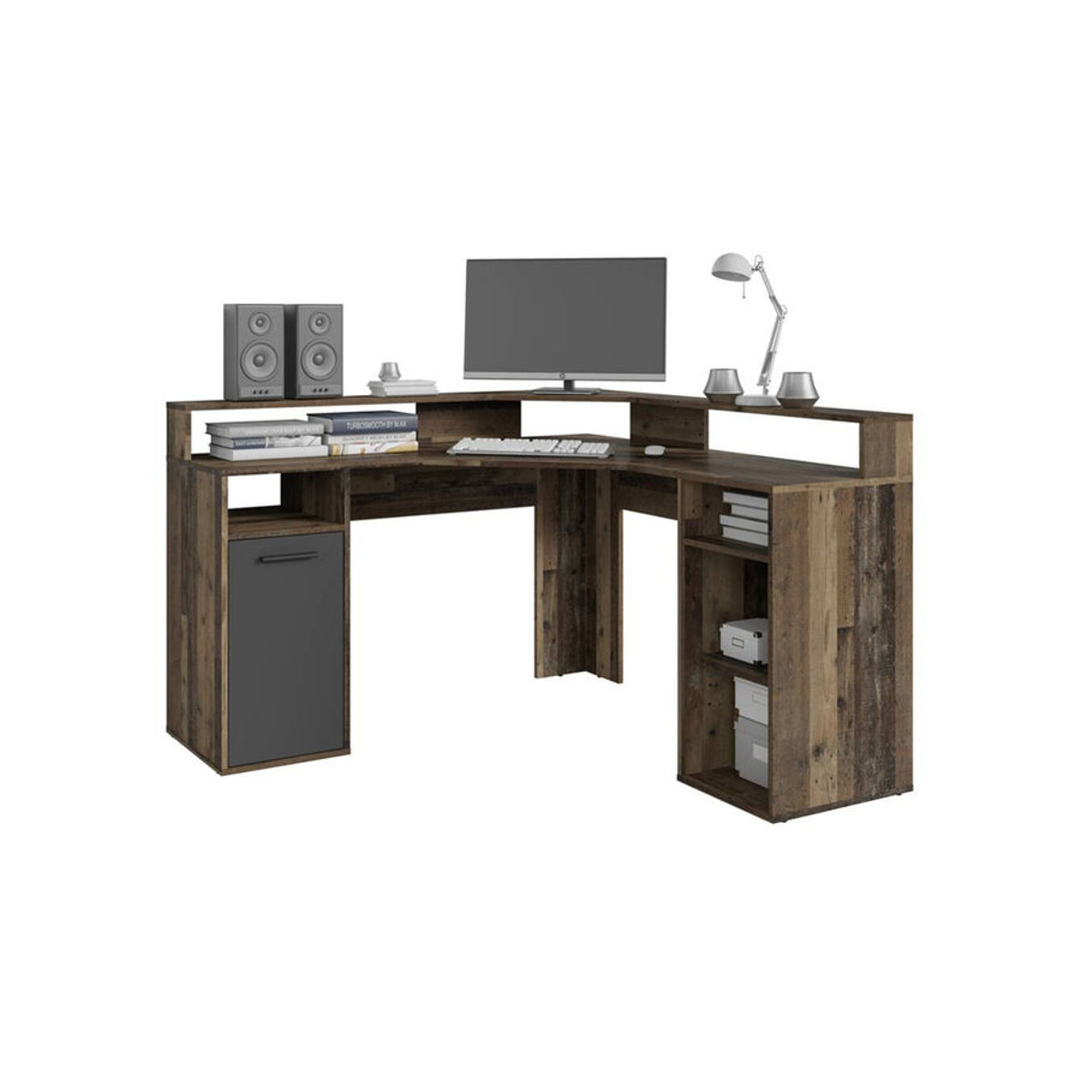 byLIVING Schreibtisch FOX in Eiche Old Wood und Anthrazit, Industrial Design, B/H/T: 139 x 90,8 x 139 cm - Bild 1