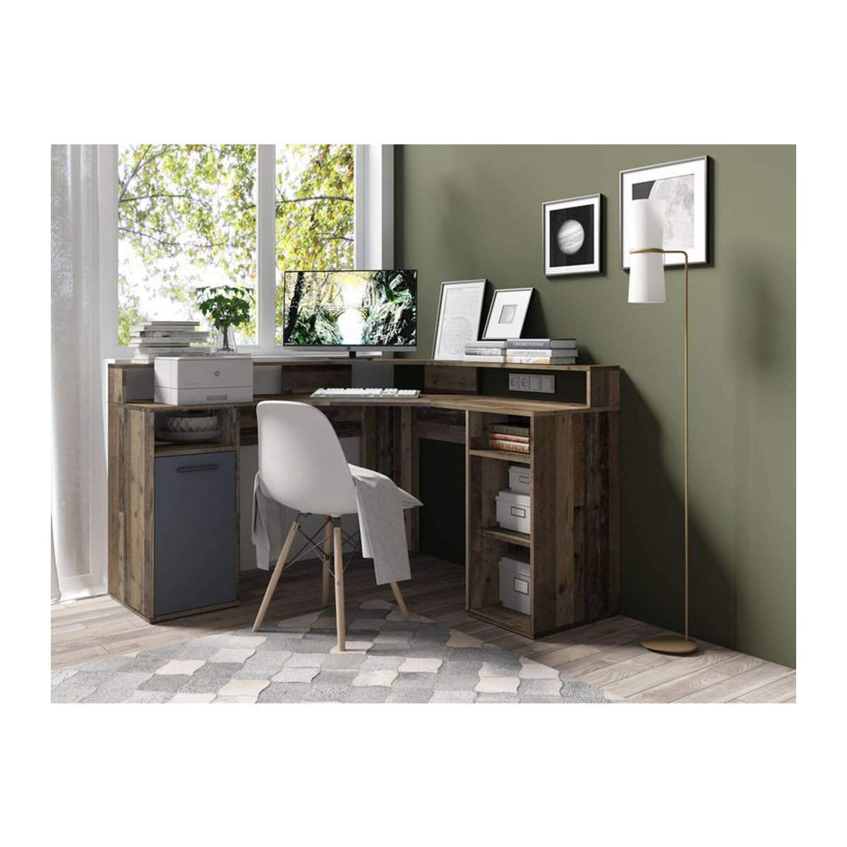 byLIVING Schreibtisch FOX in Eiche Old Wood und Anthrazit, Industrial Design, B/H/T: 139 x 90,8 x 139 cm - Bild 2