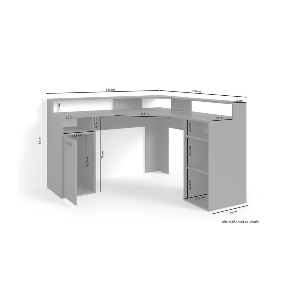 byLIVING Schreibtisch FOX Modern in Weiß und Anthrazit mit Ablage B/H/T: 139 x 90,8 x 139 cm - Bild 2