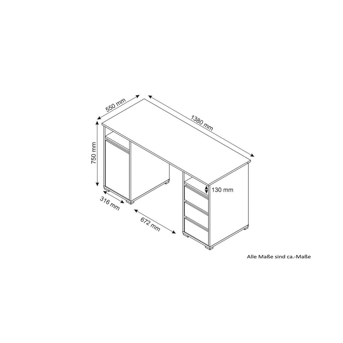 byLIVING Schreibtisch LOBO im Industrial Design, Eiche Old Wood (Altholz-Optik) und Anthrazit, B/H/T: 138 x 75 x 55 cm - Bild 3