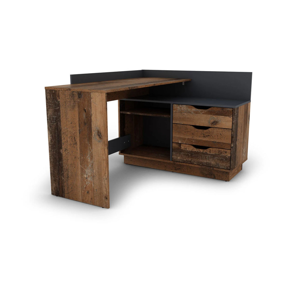 byLIVING Winkelschreibtisch BELFAST in Old Wood und Anthrazit B/H/T: 129 x 83,5 x 105 cm - Bild 2