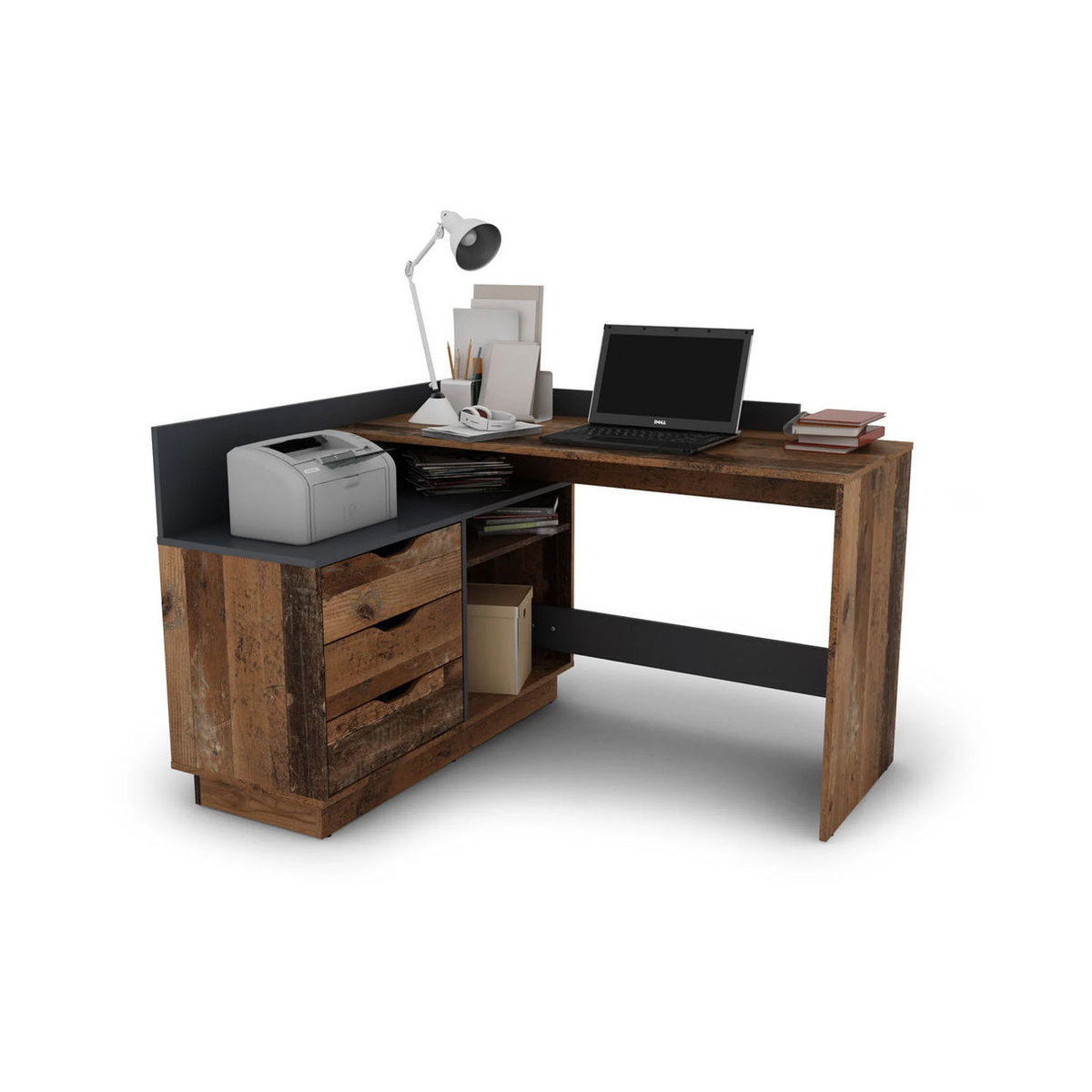 byLIVING Winkelschreibtisch BELFAST in Old Wood und Anthrazit B/H/T: 129 x 83,5 x 105 cm - Bild 3