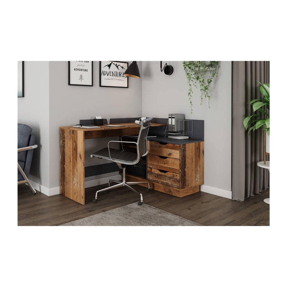 byLIVING Winkelschreibtisch BELFAST in Old Wood und Anthrazit B/H/T: 129 x 83,5 x 105 cm - Bild 4