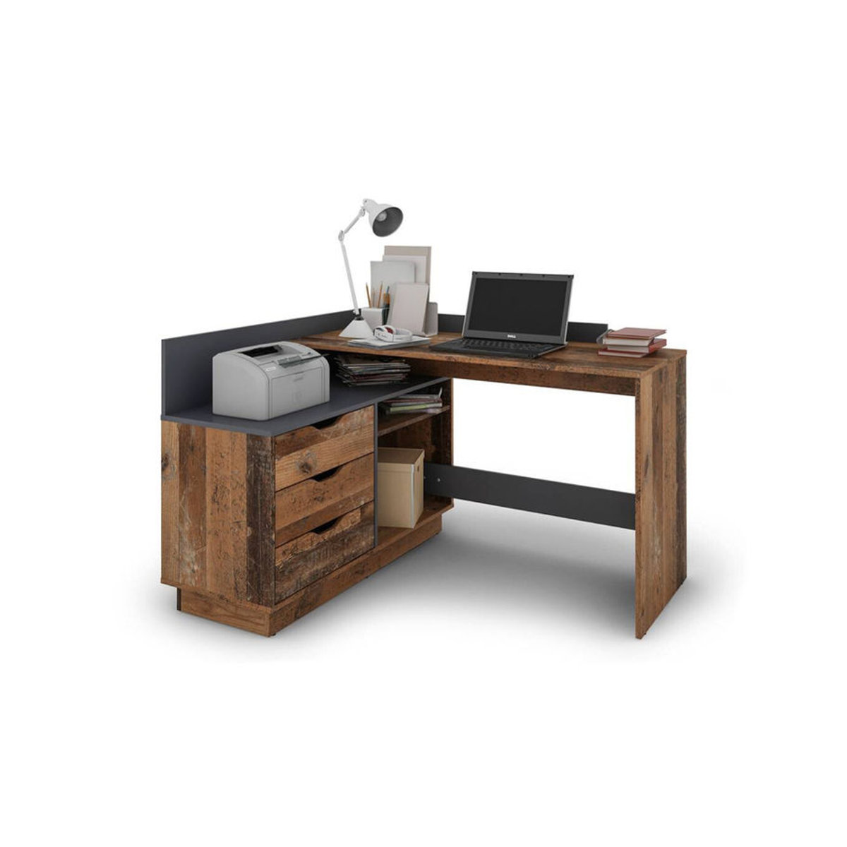 byLIVING Winkelschreibtisch BELFAST in Old Wood und Anthrazit B/H/T: 129 x 83,5 x 105 cm - Bild 5