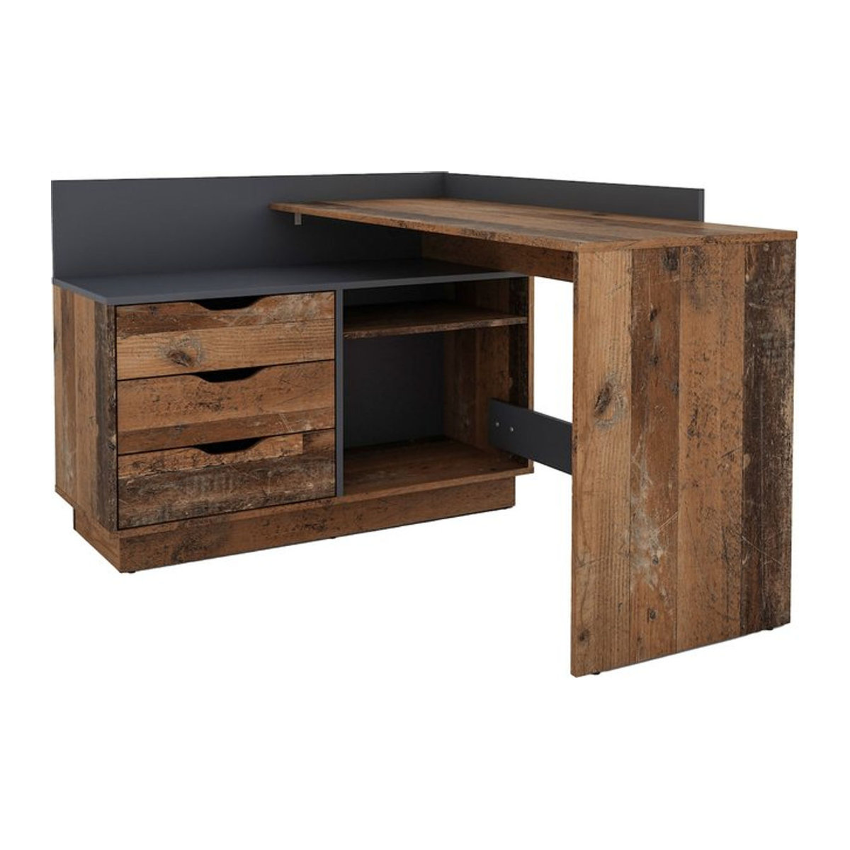 byLIVING Winkelschreibtisch BELFAST in Old Wood und Anthrazit B/H/T: 129 x 83,5 x 105 cm - Bild 6