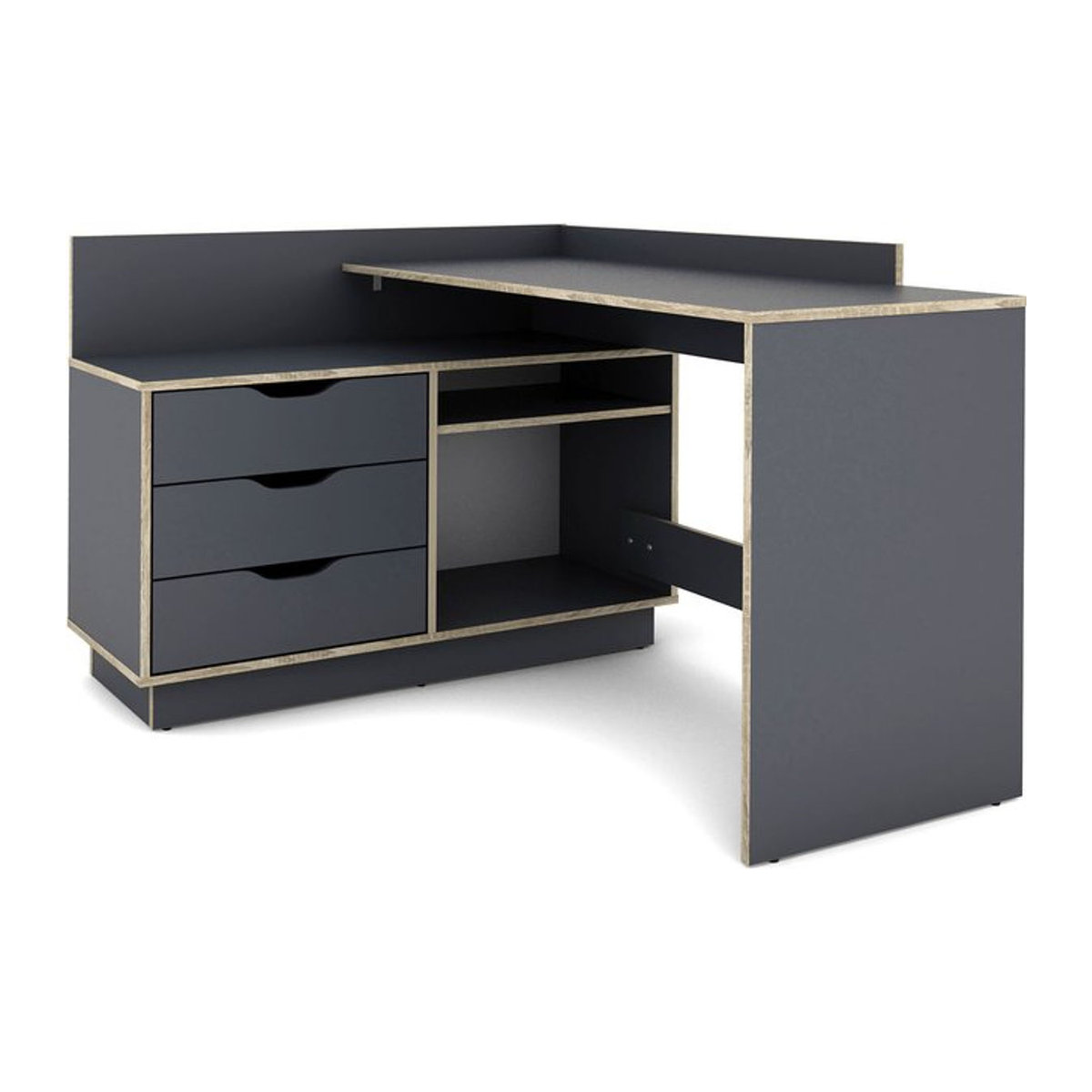 byLIVING Winkelschreibtisch BELFAST Modern in Anthrazit und Eiche, B/H/T: 129 x 84 x 105 cm - Bild 1