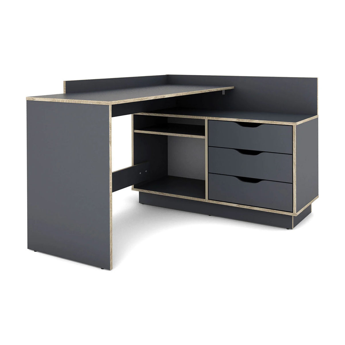 byLIVING Winkelschreibtisch BELFAST Modern in Anthrazit und Eiche, B/H/T: 129 x 84 x 105 cm - Bild 2