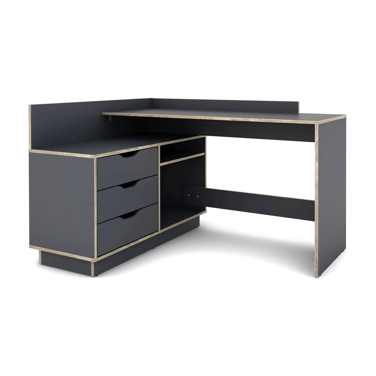 byLIVING Winkelschreibtisch BELFAST Modern in Anthrazit und Eiche, B/H/T: 129 x 84 x 105 cm - Bild 3
