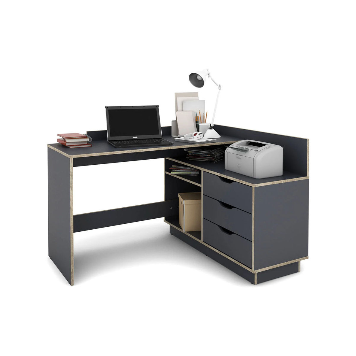 byLIVING Winkelschreibtisch BELFAST Modern in Anthrazit und Eiche, B/H/T: 129 x 84 x 105 cm - Bild 4