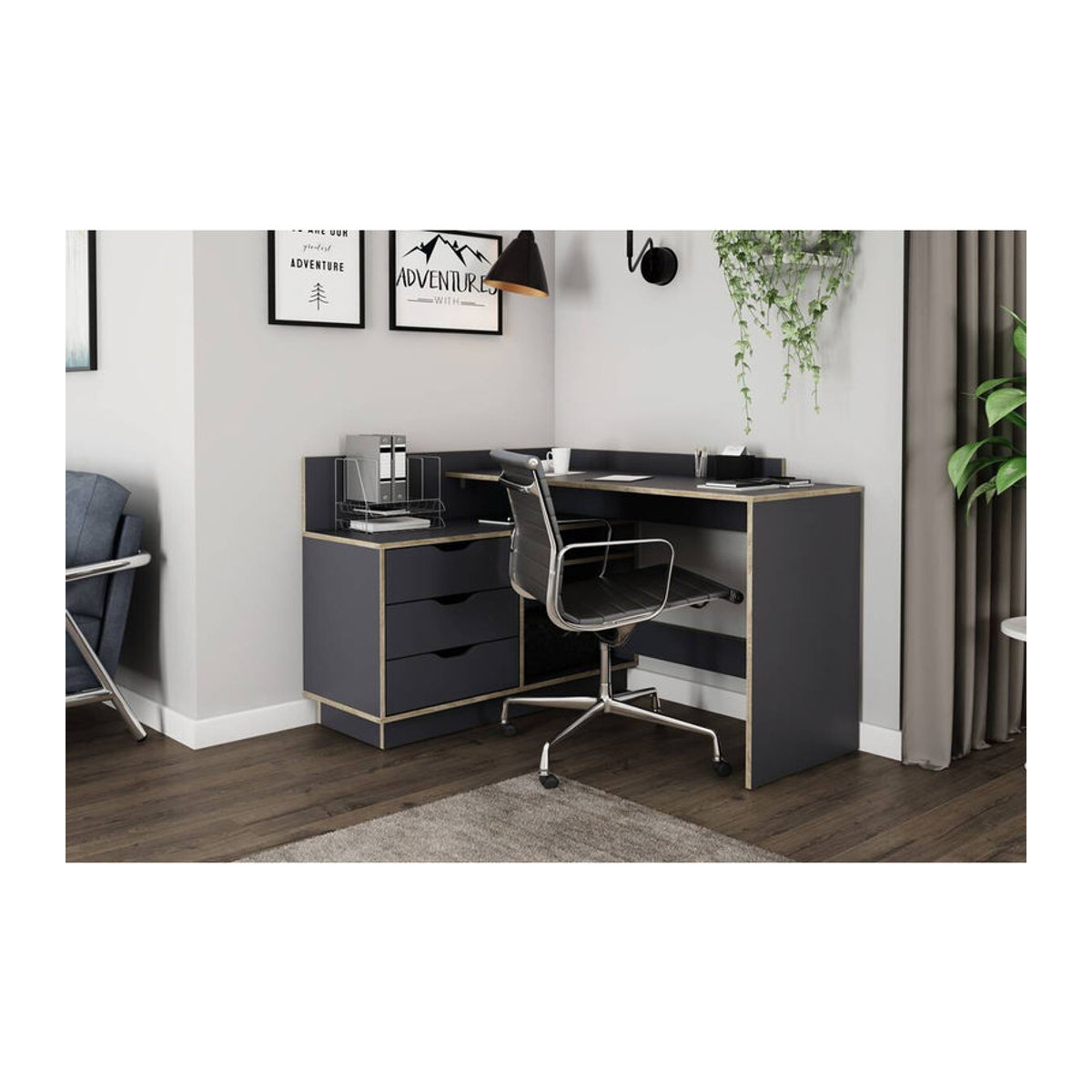 byLIVING Winkelschreibtisch BELFAST Modern in Anthrazit und Eiche, B/H/T: 129 x 84 x 105 cm - Bild 6