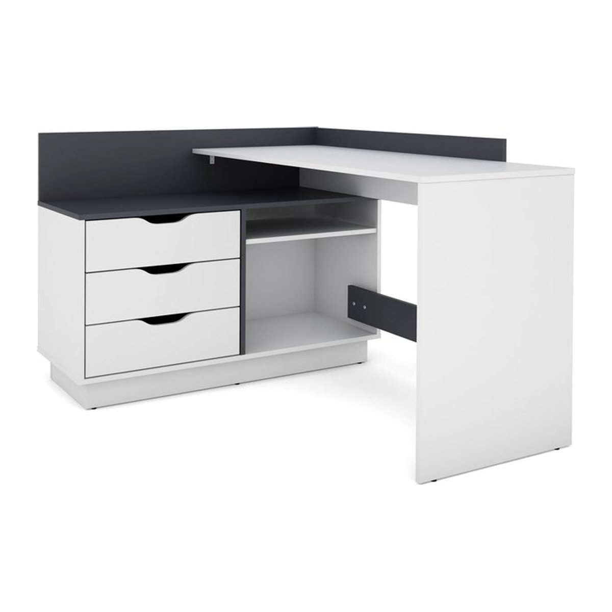 byLIVING Winkelschreibtisch BELFAST Modern Weiß Anthrazit B/H/T: 129 x 83,5 x 105 cm - Bild 1