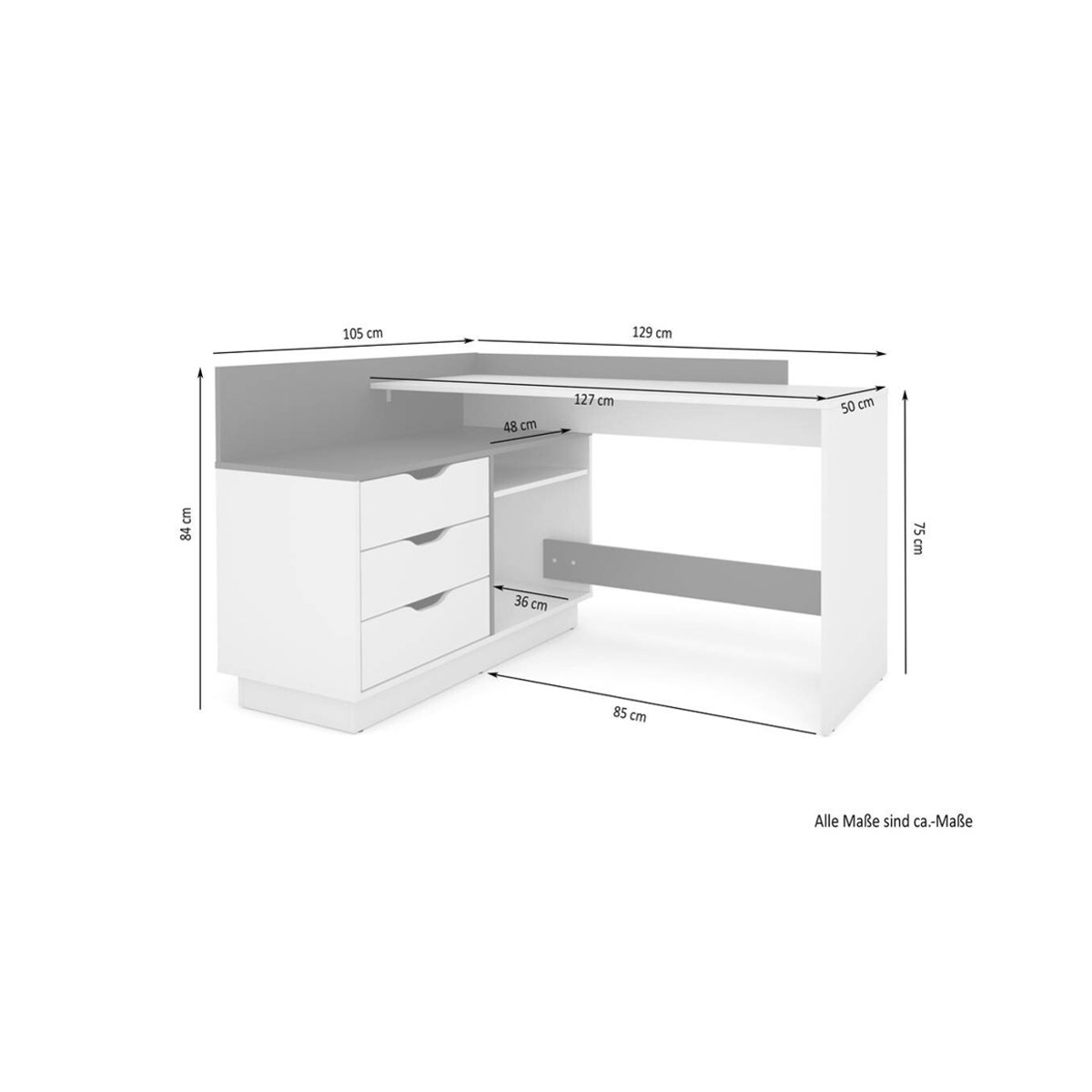 byLIVING Winkelschreibtisch BELFAST Modern Weiß Anthrazit B/H/T: 129 x 83,5 x 105 cm - Bild 5