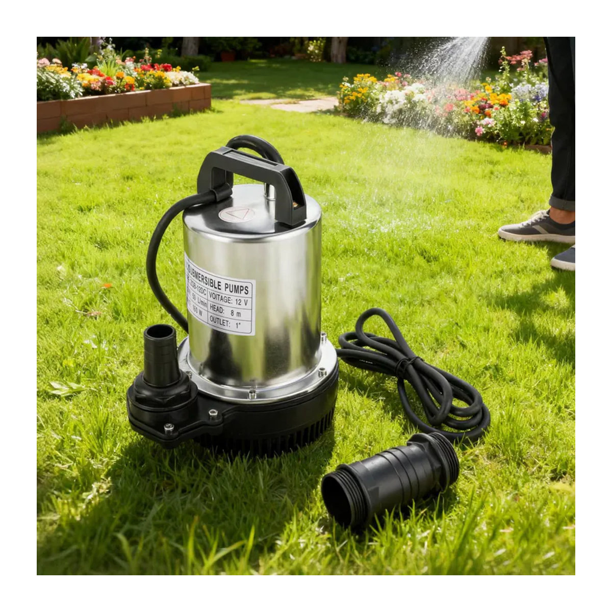 Bymaocar 12V DC Tauchpumpe aus Edelstahl in Silber, 160W, 3000 U/min, 50L/min Durchflussrate, 8m Förderhöhe, für Garten, Teich, Aquarium und Fischbecken - Bild 1