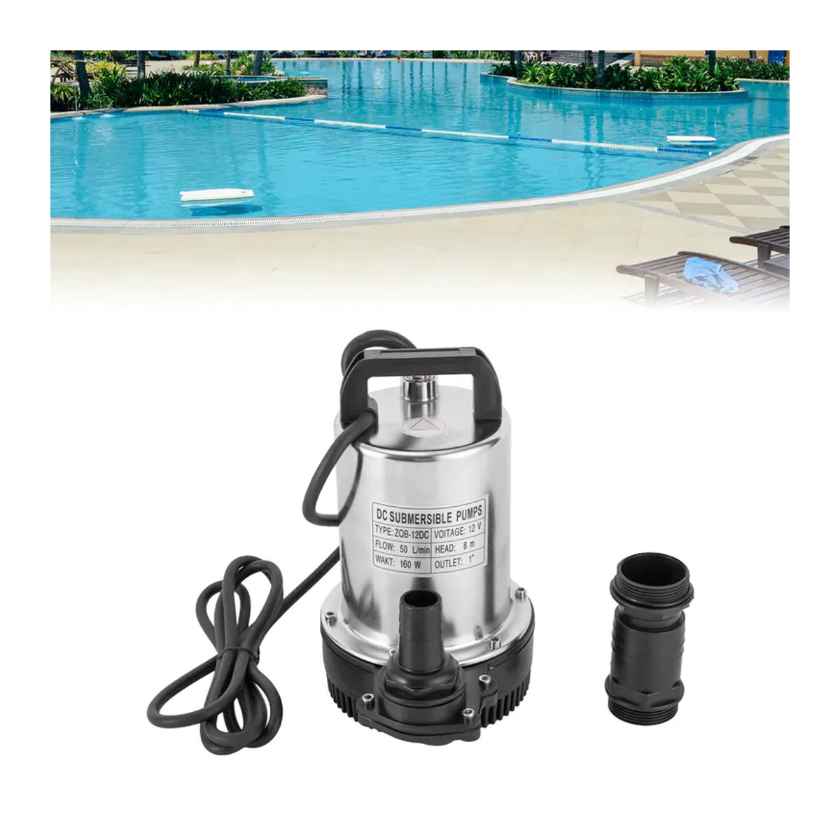Bymaocar 12V DC Tauchpumpe aus Edelstahl in Silber, 160W, 3000 U/min, 50L/min Durchflussrate, 8m Förderhöhe, für Garten, Teich, Aquarium und Fischbecken - Bild 6