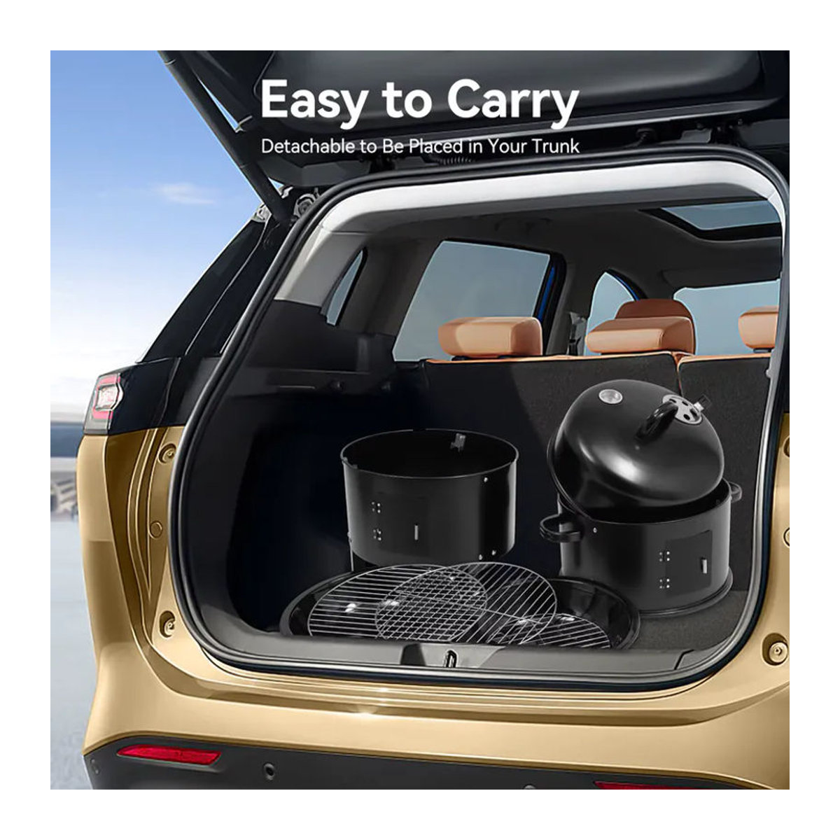 Bymaocar 3-in-1 Multifunktions-Räuchergrill aus Metall in Schwarz mit einstellbarer Windkraft für Holzkohle-BBQ und Smoker - Bild 2