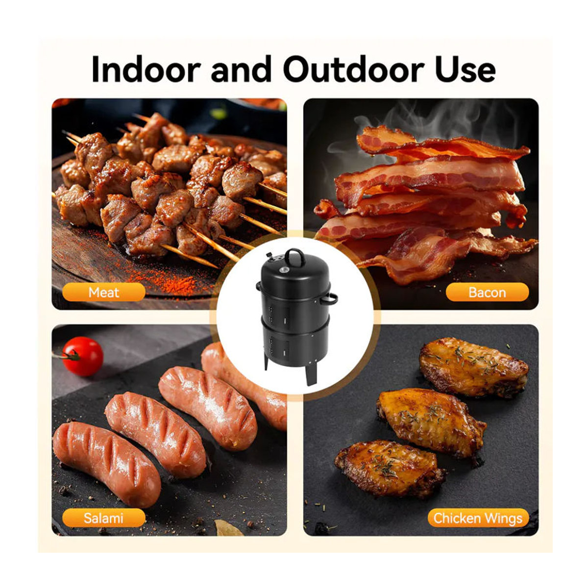Bymaocar 3-in-1 Multifunktions-Räuchergrill aus Metall in Schwarz mit einstellbarer Windkraft für Holzkohle-BBQ und Smoker - Bild 5