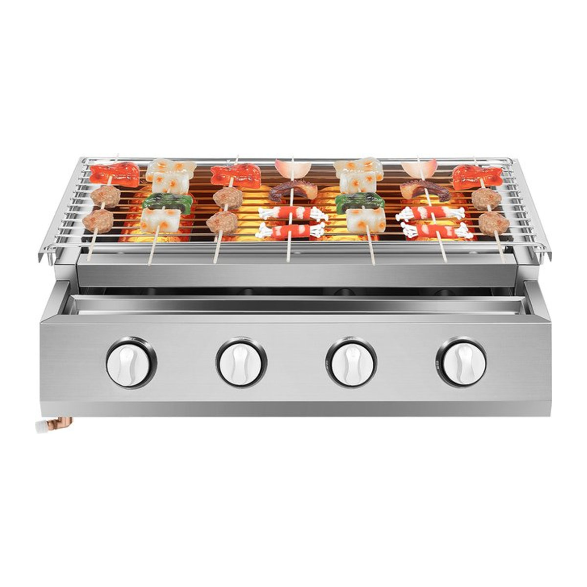 Bymaocar 4-Brenner Gasgrillplatte mit Infrarot-BBQ-Funktion aus Edelstahl in Silber für Outdoor und Camping mit verstellbarer Höhe und Ölwanne - Bild 1