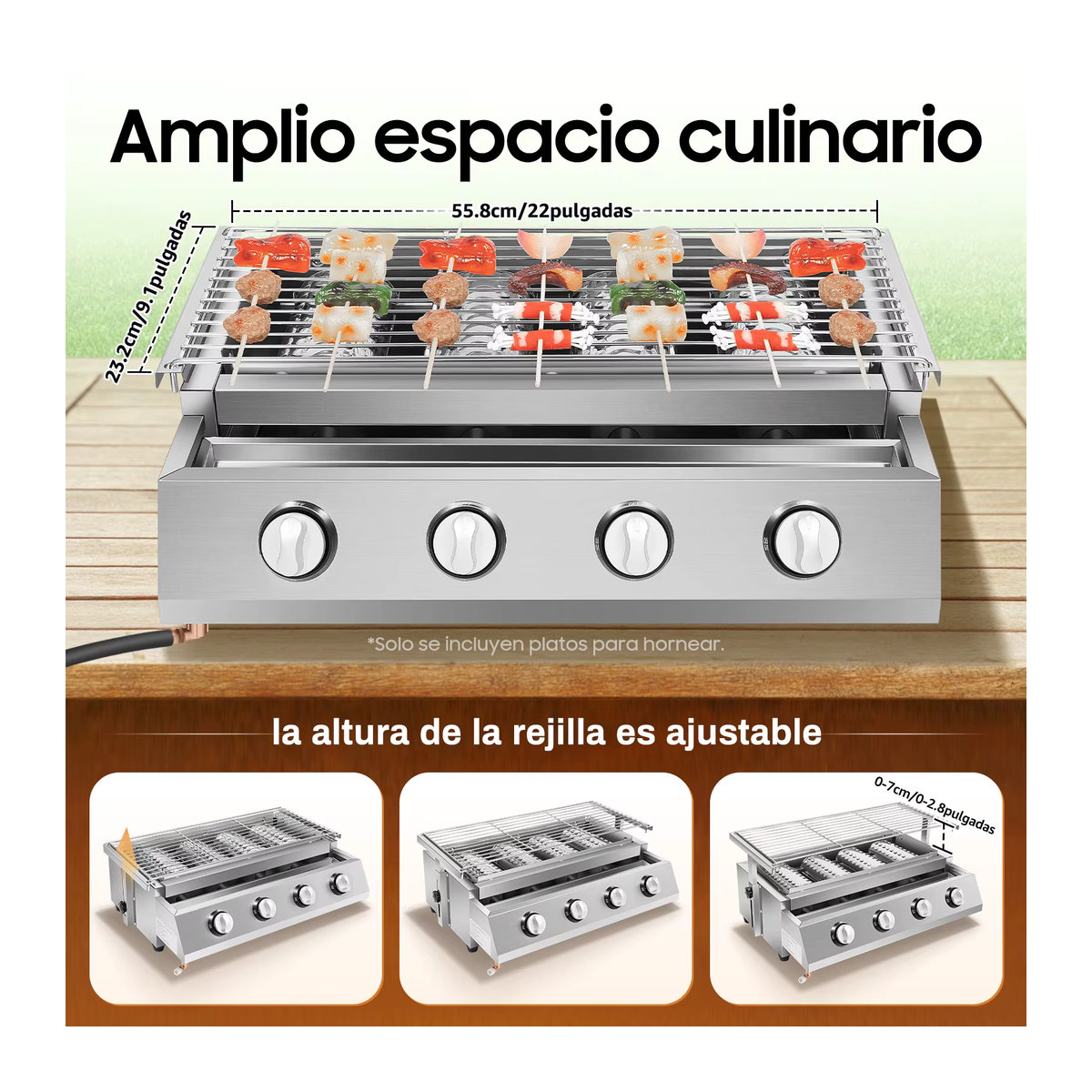 Bymaocar 4-Brenner Gasgrillplatte mit Infrarot-BBQ-Funktion aus Edelstahl in Silber für Outdoor und Camping mit verstellbarer Höhe und Ölwanne - Bild 4