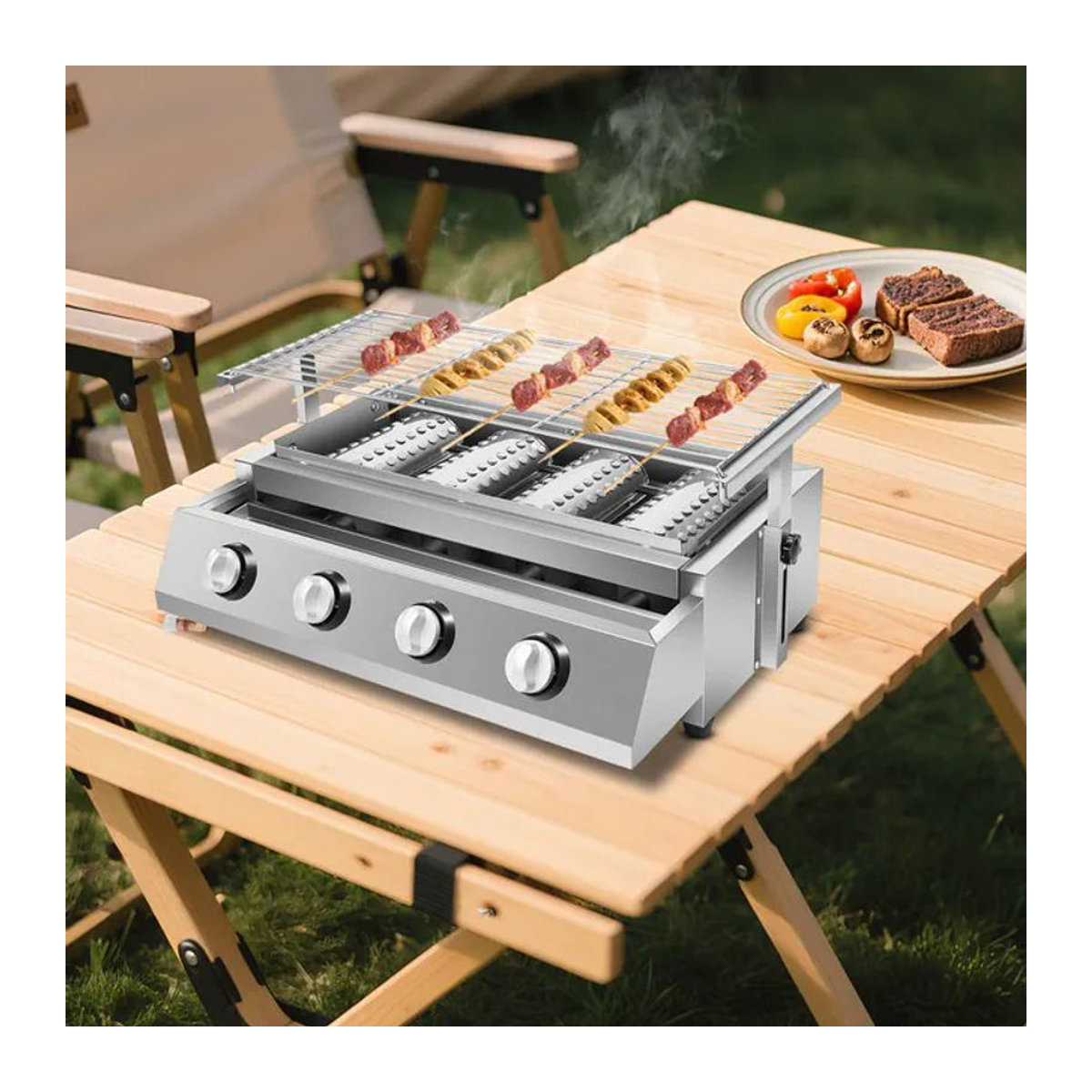 Bymaocar 4-Brenner Propangas-Grill aus Edelstahl mit verstellbarer Höhe und großer Grillfläche für Garten und Terrasse - Bild 1