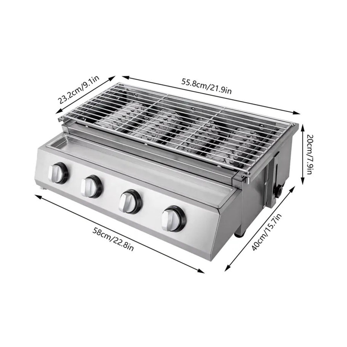 Bymaocar 4-Brenner Propangas-Grill aus Edelstahl mit verstellbarer Höhe und großer Grillfläche für Garten und Terrasse - Bild 6