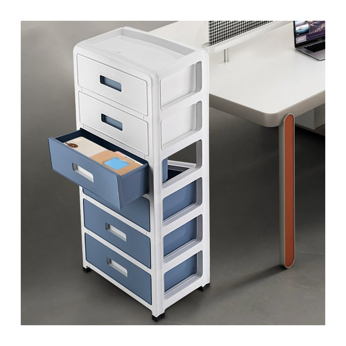 Bymaocar 6-stufiger Organizer mit 6 Schubladen, stapelbarer Aufbewahrungsschrank aus Kunststoff, Blau oder Schwarz/Weiß - Bild 1