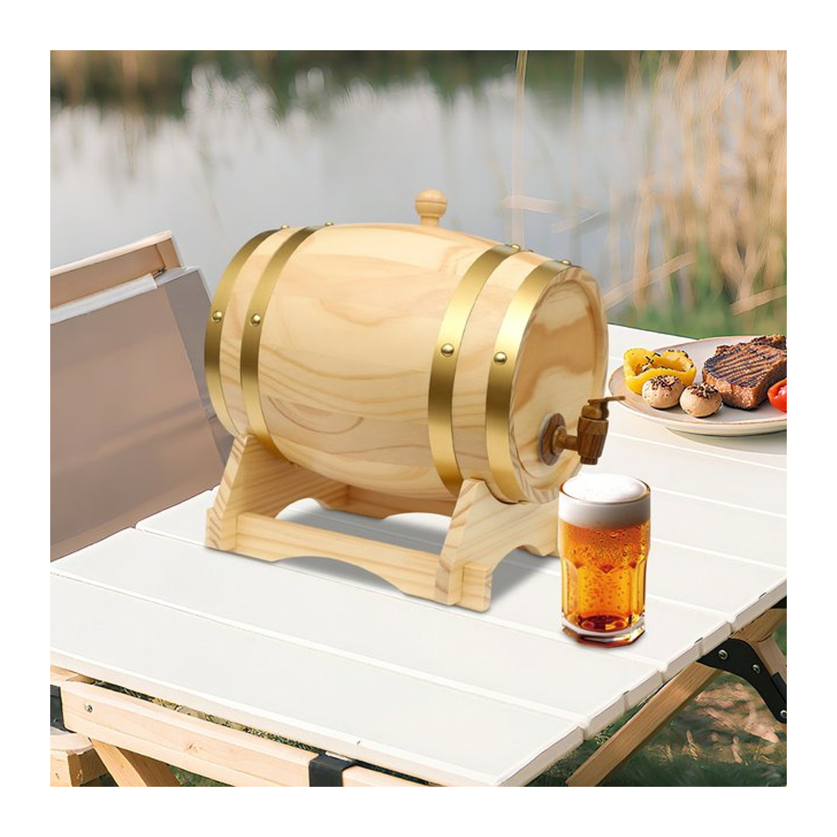 Bymaocar Holz Weinfass mit Wasserhahn, ovales Whiskey und Brandy Fass in Braun, 5 l - Bild 1