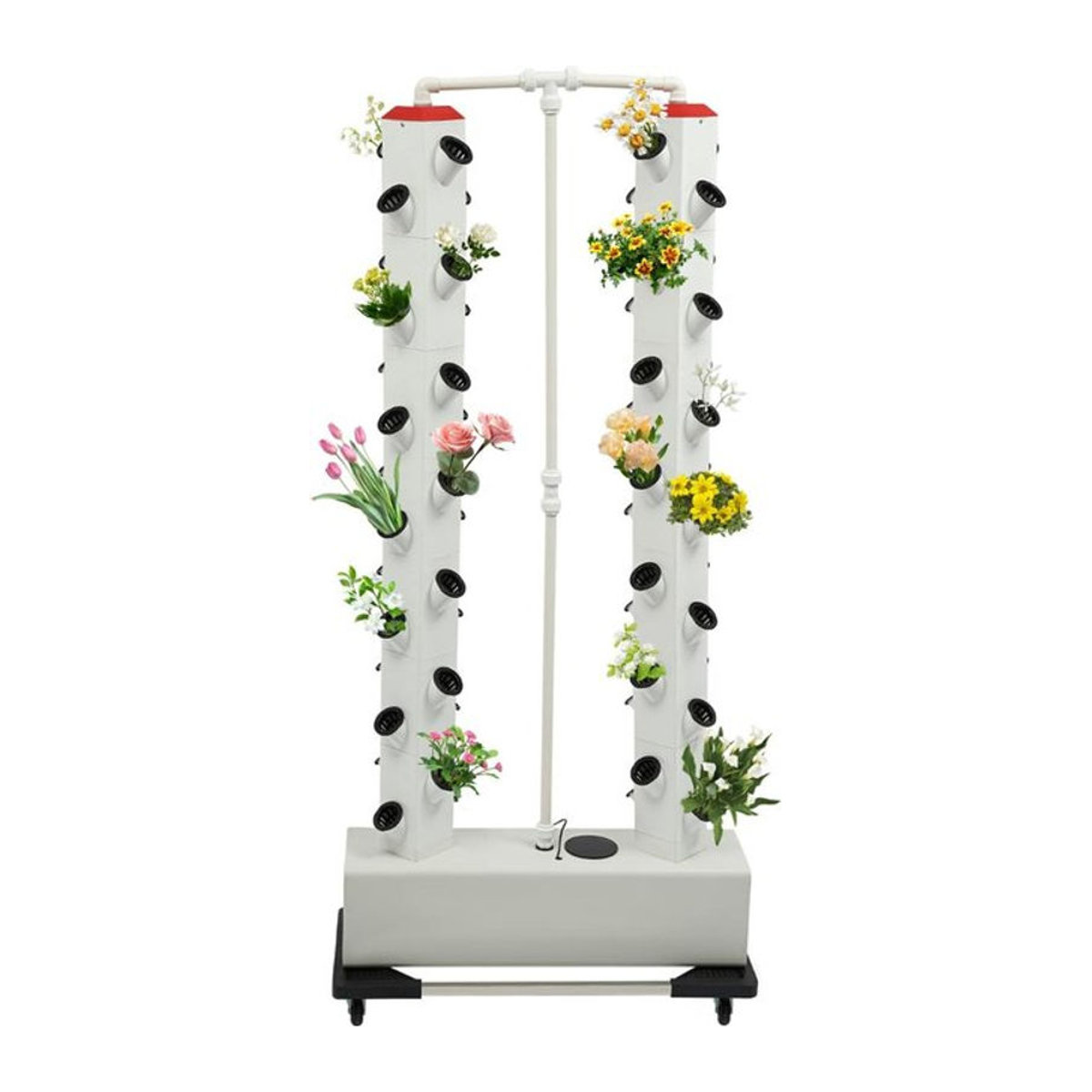 Bymaocar Hydroponisches Vertikal-Gartenset in Weiß, 56-Loch-Wachstumsturm mit Rollen für Gemüse und Blumen im Innen- und Außenbereich aus Kunststoff - Bild 1