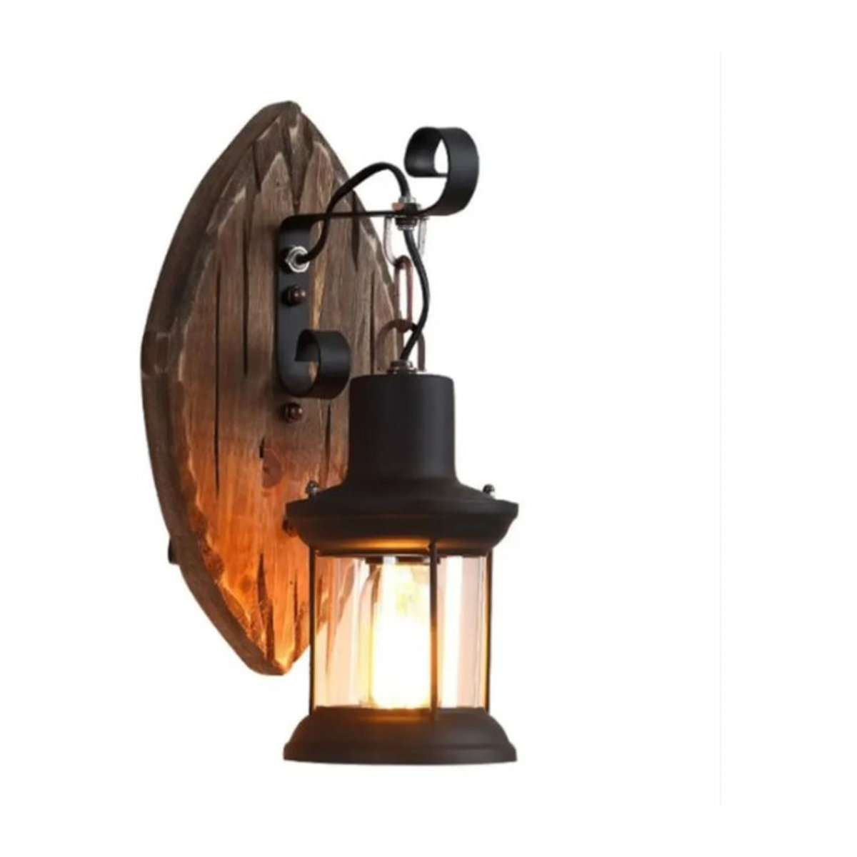 Bymaocar Industrial Wandleuchte aus Holz in Schwarz mit E27 Fassung und warmweißem Licht im Retro-Vintage-Stil - Bild 1