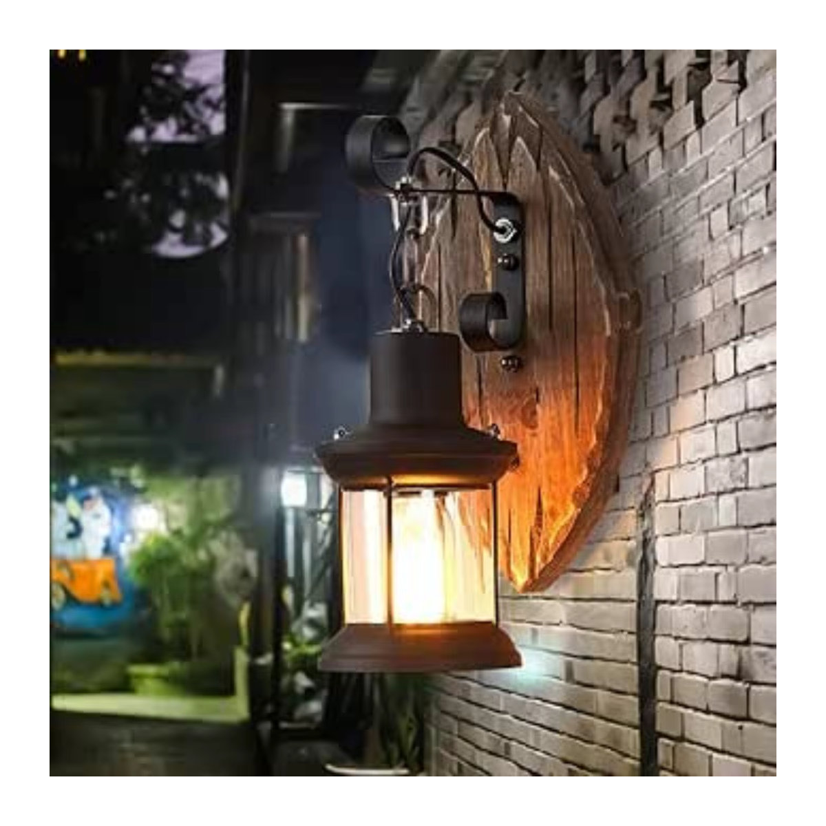 Bymaocar Industrial Wandleuchte aus Holz in Schwarz mit E27 Fassung und warmweißem Licht im Retro-Vintage-Stil - Bild 2