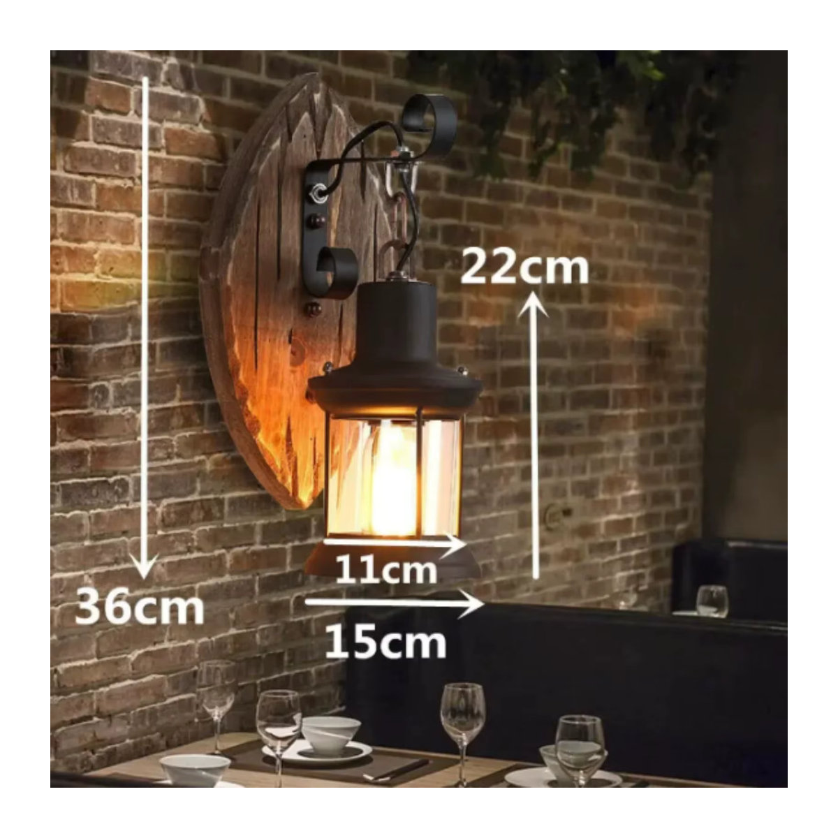 Bymaocar Industrial Wandleuchte aus Holz in Schwarz mit E27 Fassung und warmweißem Licht im Retro-Vintage-Stil - Bild 4