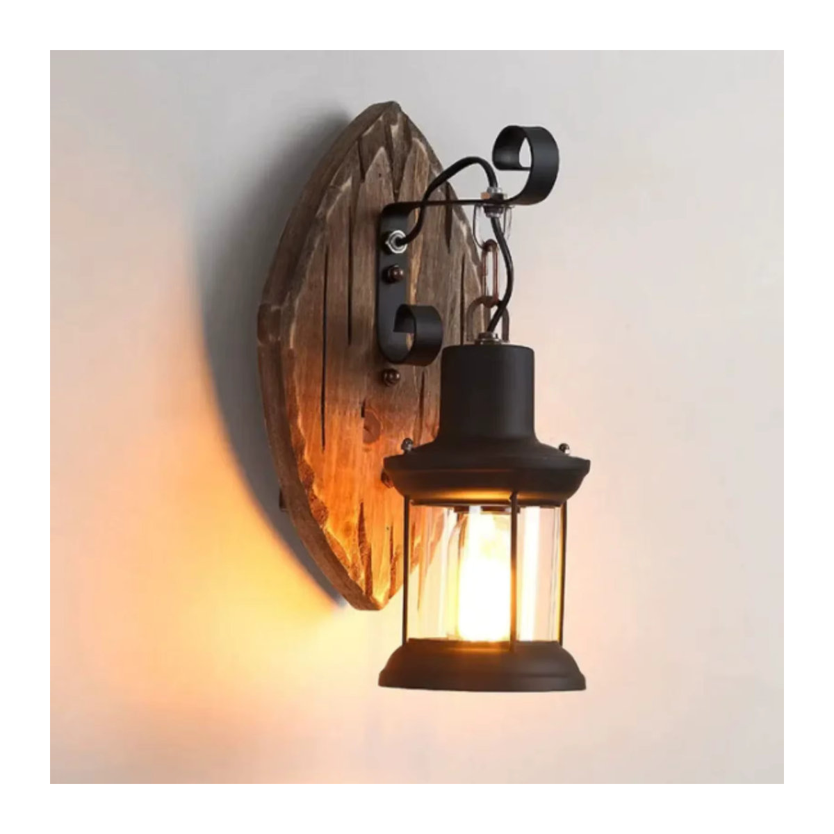 Bymaocar Industrial Wandleuchte aus Holz in Schwarz mit E27 Fassung und warmweißem Licht im Retro-Vintage-Stil - Bild 6