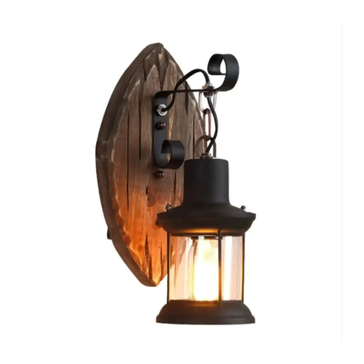 Bymaocar Industrial Wandleuchte aus Holz in Schwarz mit E27 Fassung und warmweißem Licht im Retro-Vintage-Stil - Bild 7