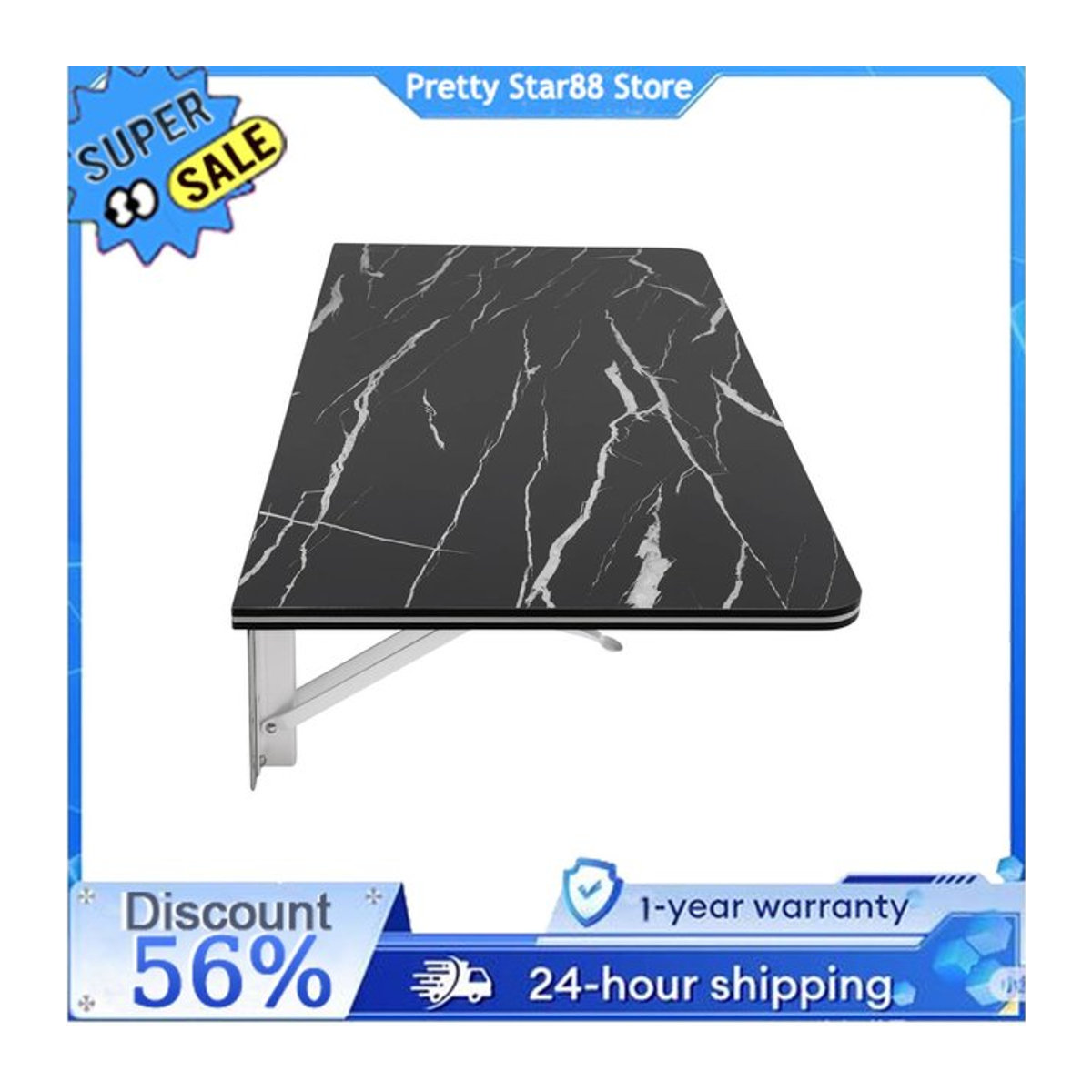 Bymaocar Klapptisch aus Metall in Schwarz, moderner Wandtisch für Wohnzimmer, Schlafzimmer oder Küche - Bild 1