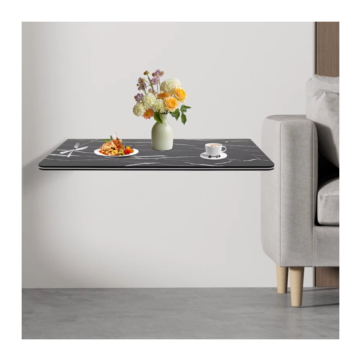 Bymaocar Klapptisch aus Metall in Schwarz, moderner Wandtisch für Wohnzimmer, Schlafzimmer oder Küche - Bild 3