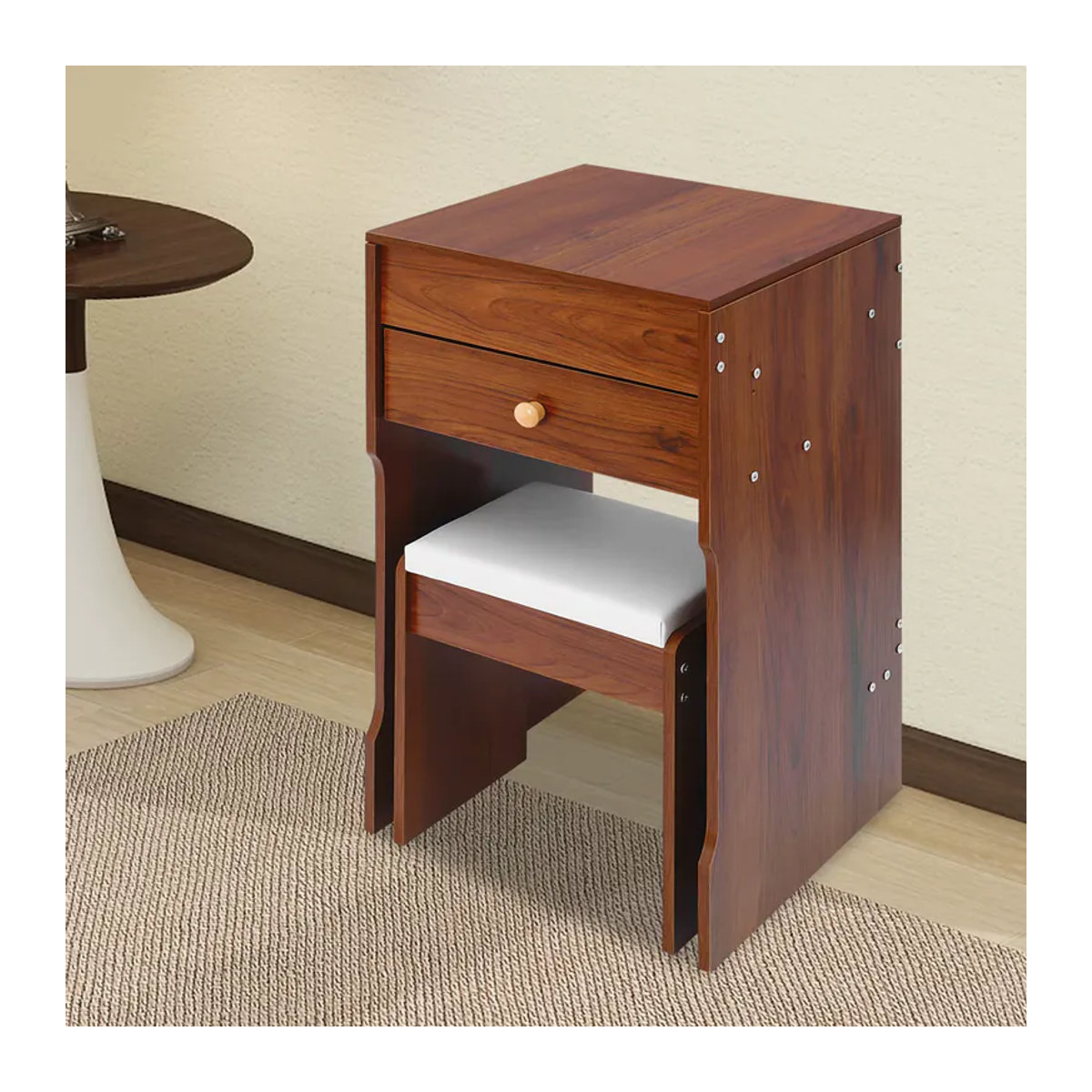 Bymaocar Schminktisch mit Spiegel und Hocker in Braun, moderner Make-up-Tisch mit Aufbewahrungsfächern und weichem Sitzkissen für dein Schlafzimmer - Bild 3