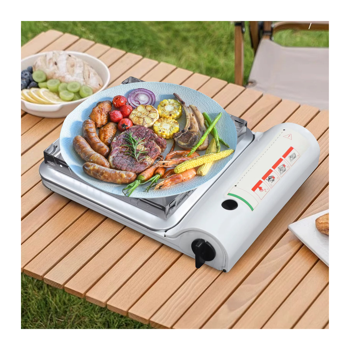 Bymaocar Tragbarer BBQ-Grill Gas-Campingkocher in Weiß für Outdoor und Notfälle - Bild 3