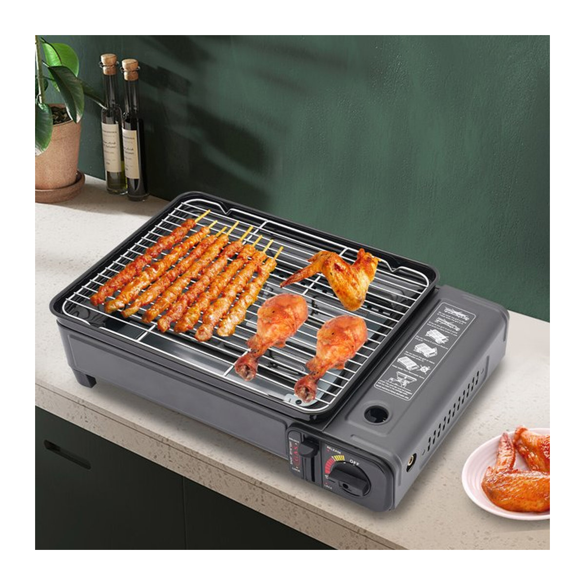 Bymaocar Tragbarer Gasgrill in Grau mit Tragetasche und einstellbarer Feuerkraft für Outdoor-Camping und Partys - Bild 1