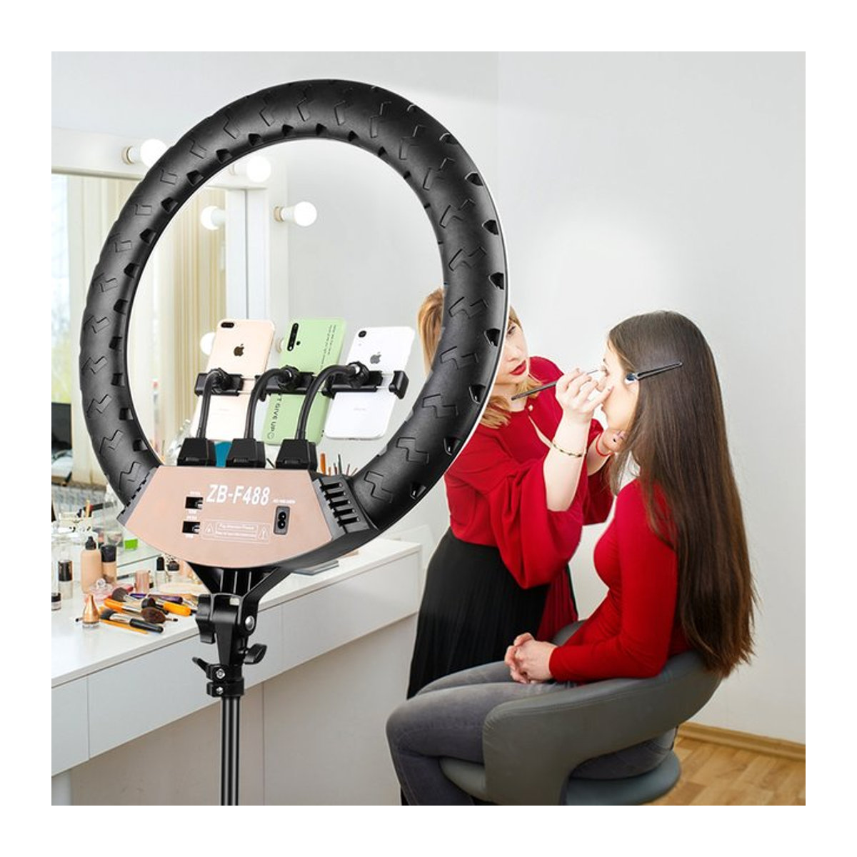 Byncceh Modern 22 Zoll LED-Lichtring mit einstellbarer Farbtemperatur 3200-6500K und Helligkeit 0-100 Prozent für Make-up und Fotostudio-Aufnahmen - Bild 1