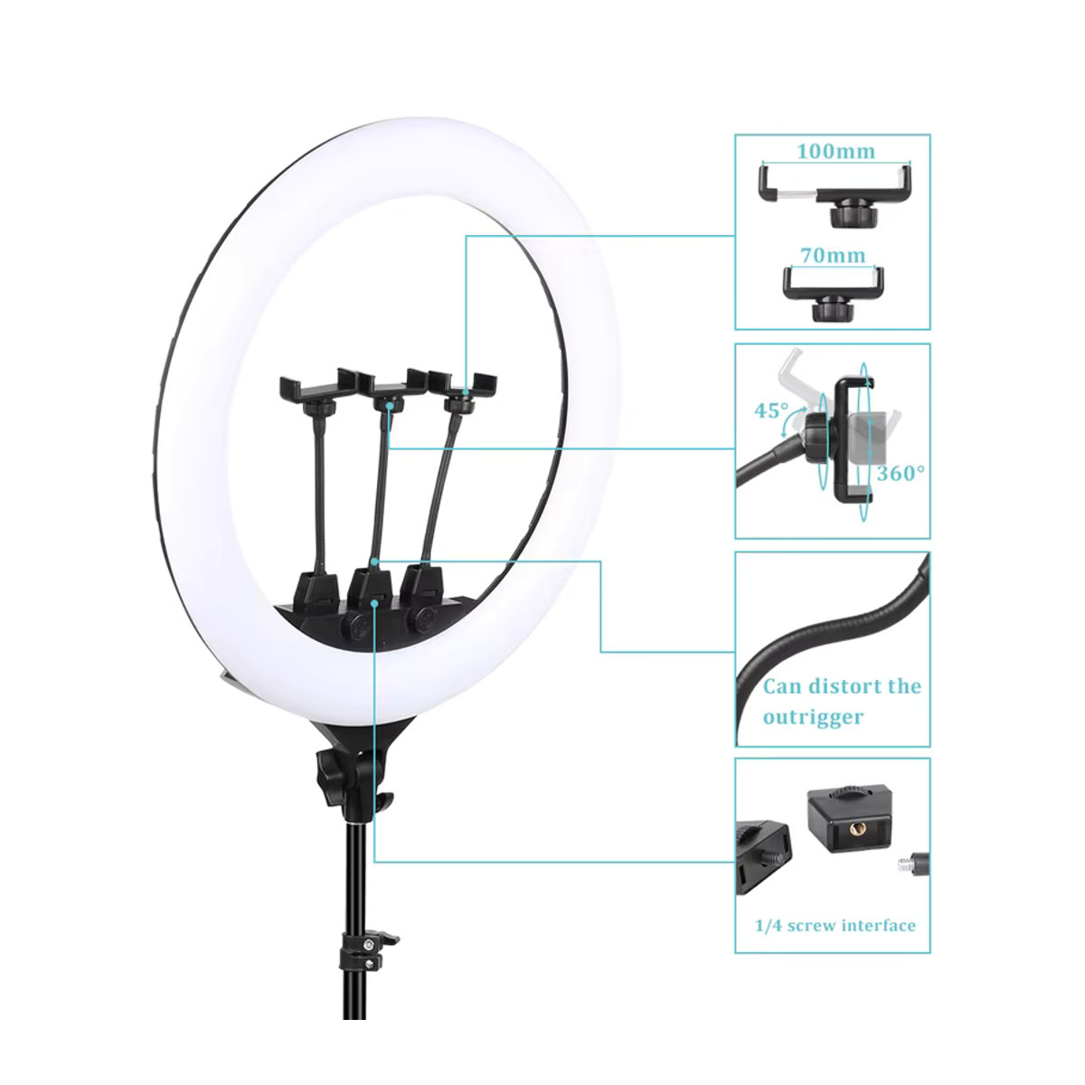 Byncceh Modern 22 Zoll LED-Lichtring mit einstellbarer Farbtemperatur 3200-6500K und Helligkeit 0-100 Prozent für Make-up und Fotostudio-Aufnahmen - Bild 2
