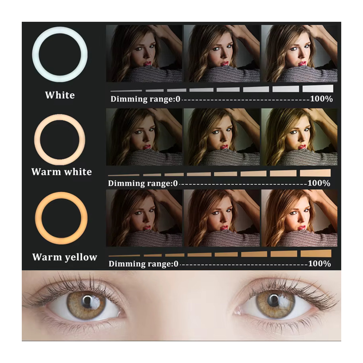 Byncceh Modern 22 Zoll LED-Lichtring mit einstellbarer Farbtemperatur 3200-6500K und Helligkeit 0-100 Prozent für Make-up und Fotostudio-Aufnahmen - Bild 4