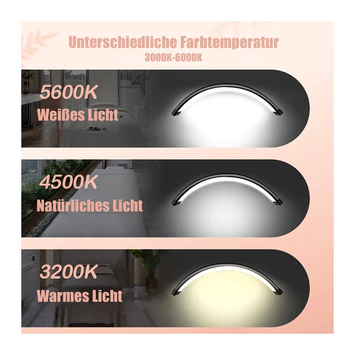 Bytelike Halbmond Fülllicht Tischlampe aus Metall in Schwarz mit 20W, dimmbar, 3000 K – 6000 K und C-Klemme - Bild 3