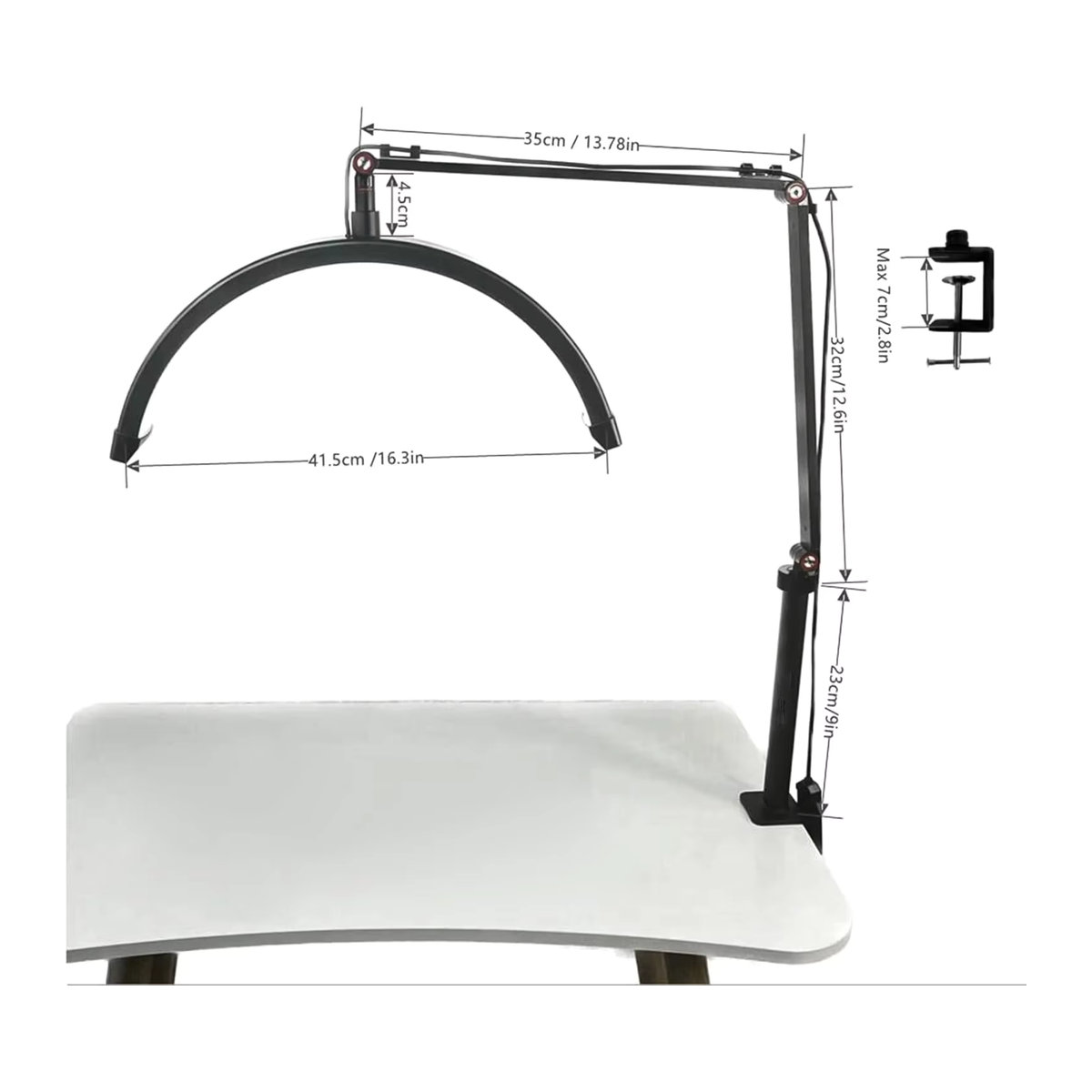 Bytelike Halbmond Fülllicht Tischlampe aus Metall in Schwarz mit 20W, dimmbar, 3000 K – 6000 K und C-Klemme - Bild 5