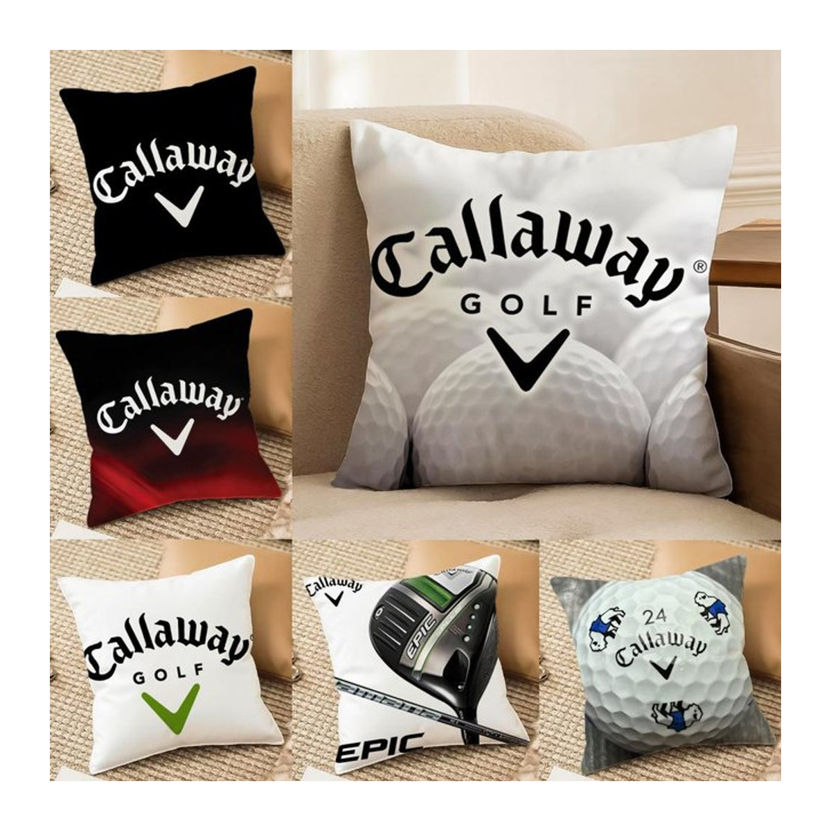 C-Callaway Kissenbezug mit Band-Logo aus seidigem Kurzplüsch in Weiß mit unsichtbarem Reißverschluss - Bild 1
