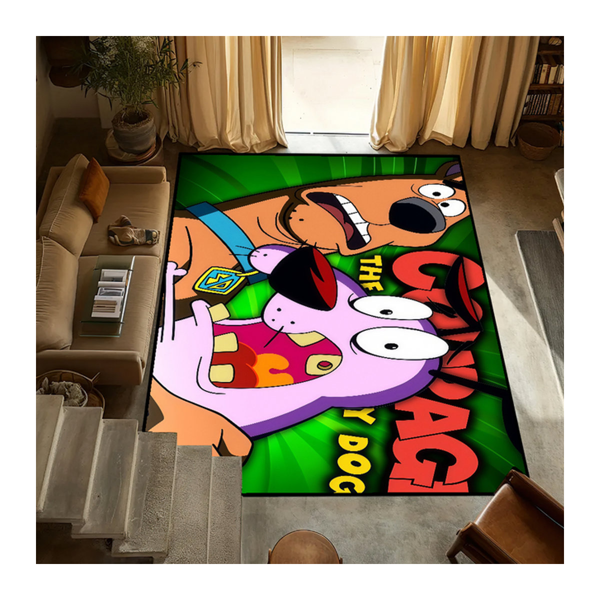 C-COURAGE Teppich mit Cartoon Motiv Feiger Hund, mehrfarbig, Bodenmatte für Wohnzimmer, Schlafzimmer oder Bad - Bild 1