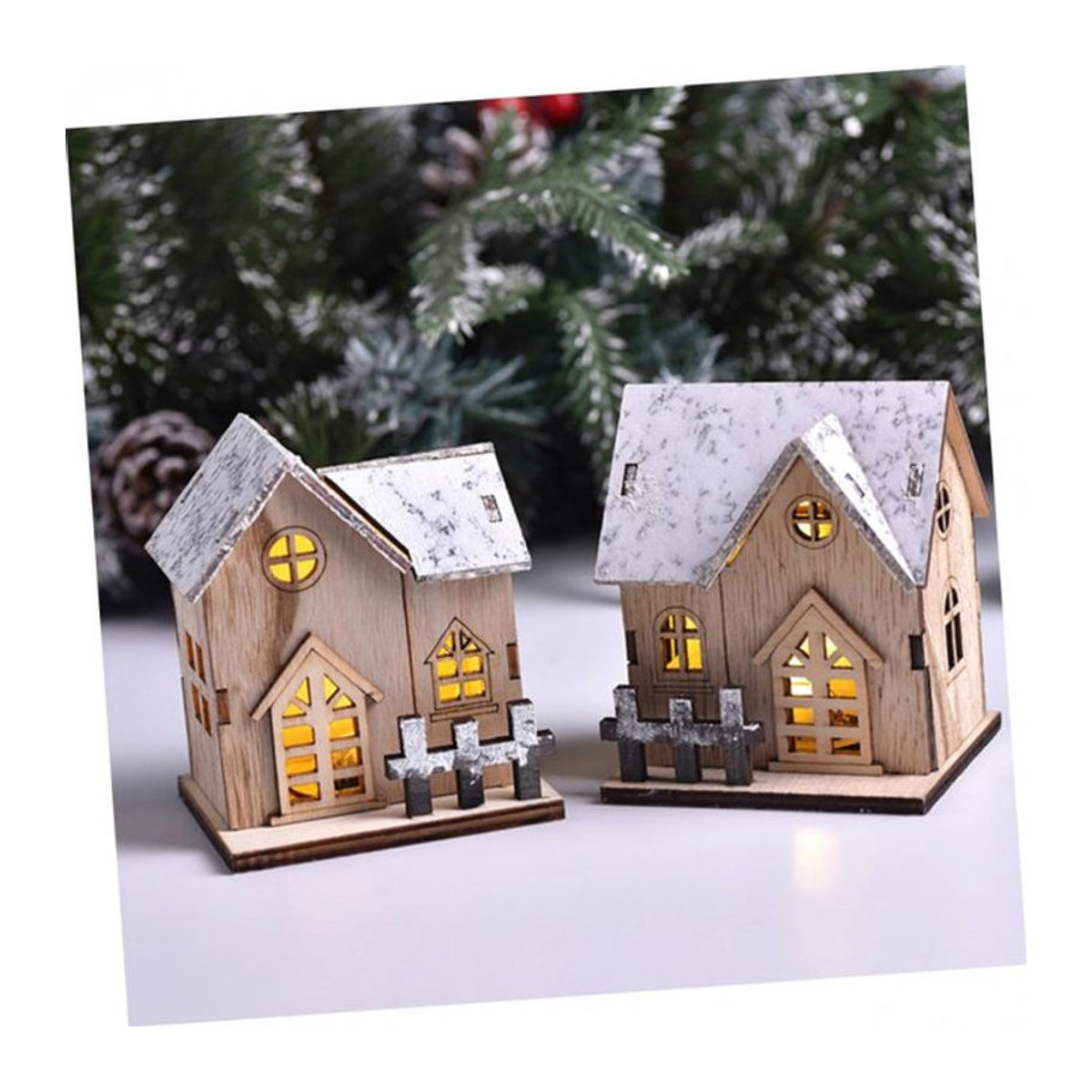 Cabilock Weihnachtsdekoration Rustikale Holzhütte in Braun als Tischornament - Bild 1