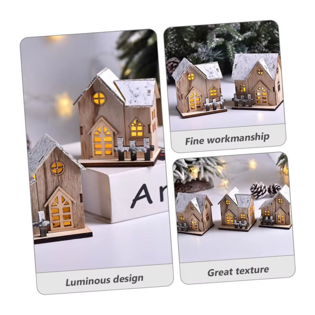Cabilock Weihnachtsdekoration Rustikale Holzhütte in Braun als Tischornament - Bild 3