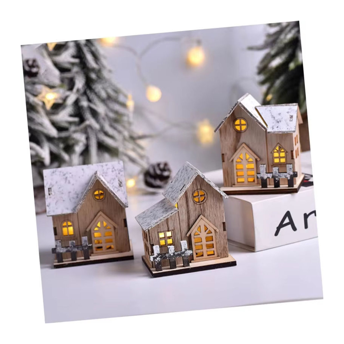Cabilock Weihnachtsdekoration Rustikale Holzhütte in Braun als Tischornament - Bild 4