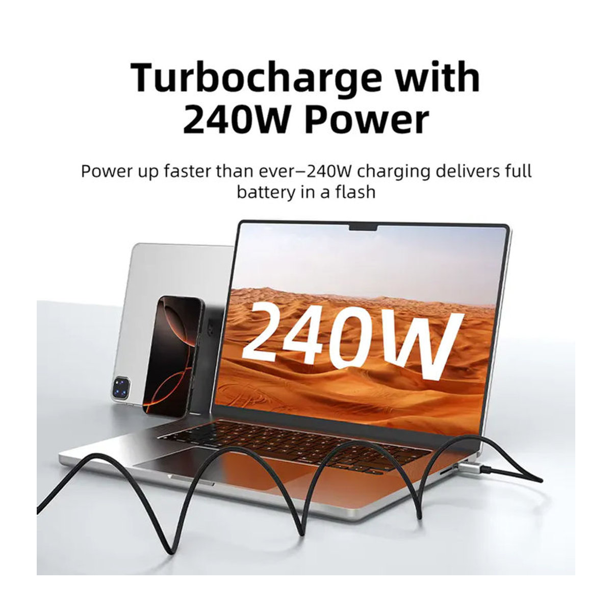 CABLETIME Magnetisches USB-C auf USB-C Ladekabel PD 240W PD3.1 Schnellladekabel für iPhone 16/15 und iPad in Schwarz und Orange - Bild 3