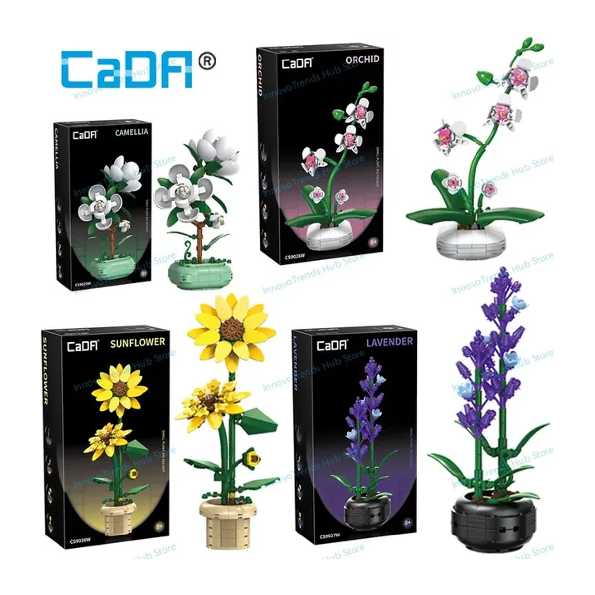 Cada Blumenstrauß Bausteine mit Sonnenblumen, Lavendel und Kamelien in Mehrfarbig, Florales Spielzeug aus Kunststoff zur Heimdekoration - Bild 1