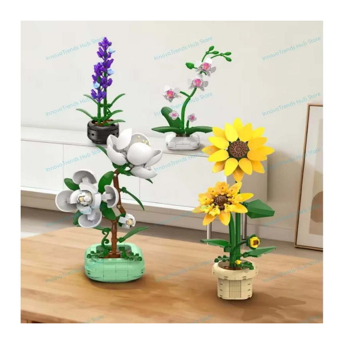 Cada Blumenstrauß Bausteine mit Sonnenblumen, Lavendel und Kamelien in Mehrfarbig, Florales Spielzeug aus Kunststoff zur Heimdekoration - Bild 2